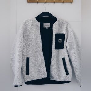 Carhartt WIP White Teddy Fleece Jacket with Black Trim